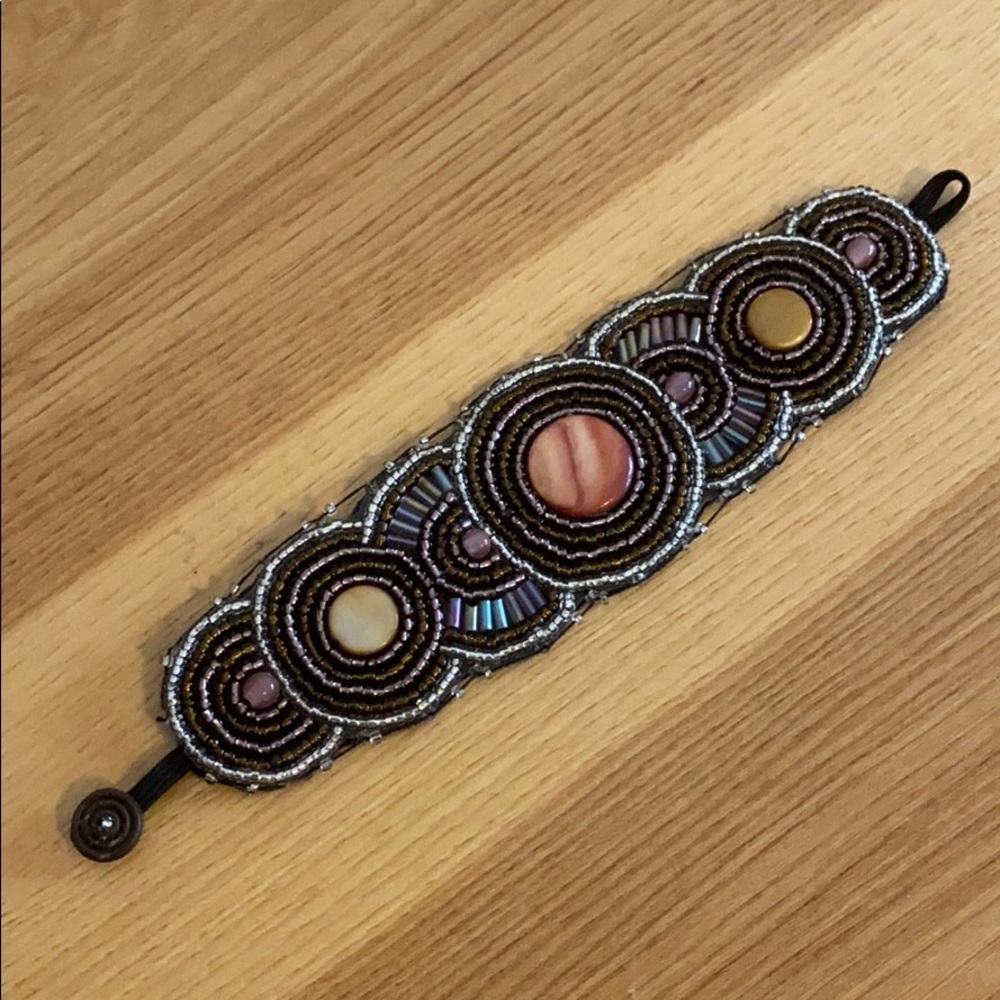 Handmade vintage brown beaded cuff bracelet